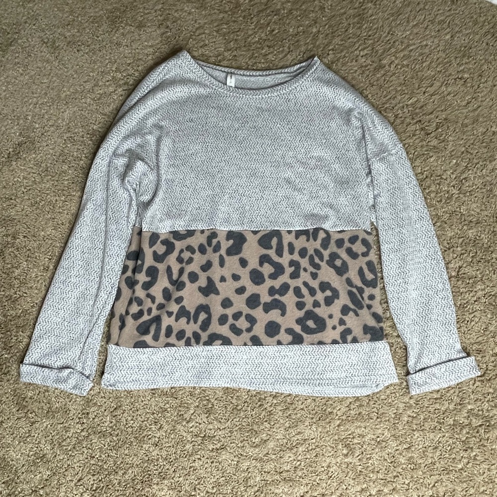 Gray and Leopard Long Sleeve Shirt